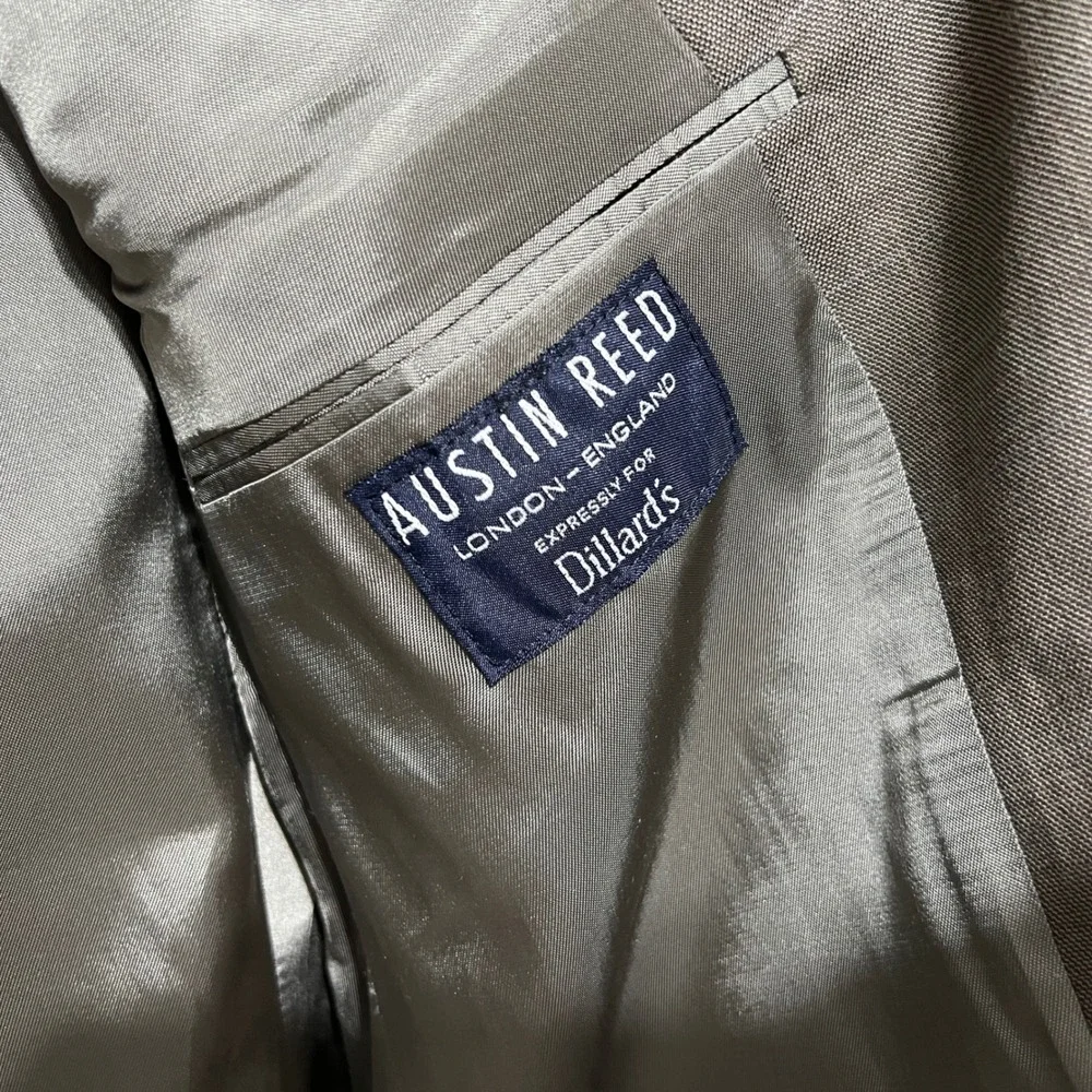 Austin Reed Mens Wool Suit 42L 34x30 2pc Jacket Pants Khaki Glen Check‎